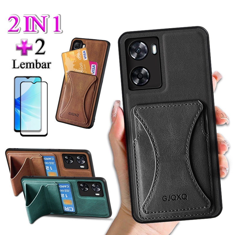 2 In 1 Casing For OPPO A57 4G Case Tutup Belakang Ponsel Dari Kulit Premium Dengan Slot Kartu Kredit