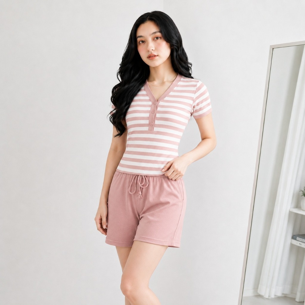NAGITA ONE SET - One Set Celana Wanita Knit Salur Busui Casual GHS