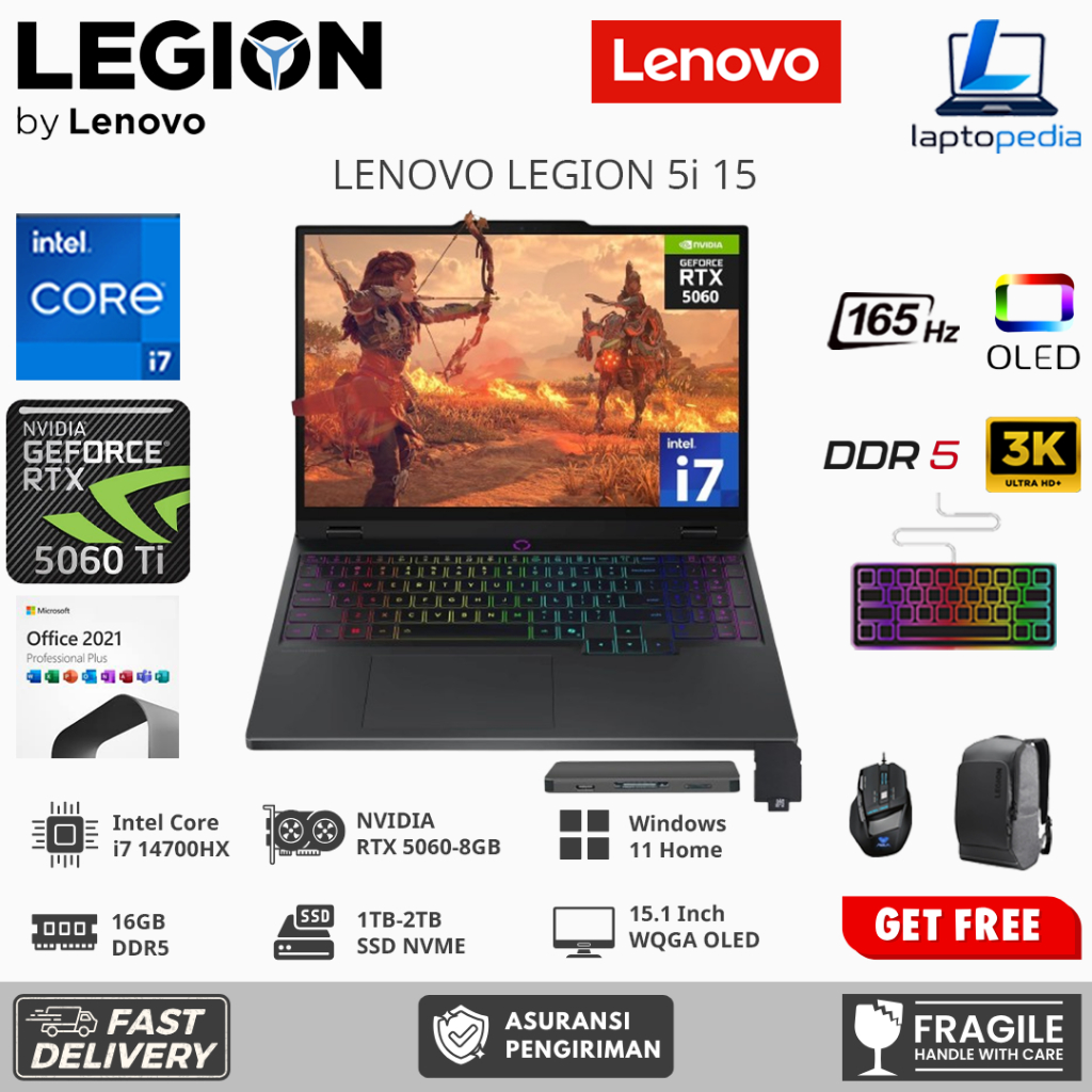Laptop Lenovo Legion 5i 15 Intel Core i7 14700HX Nvidia RTX5060 15.0 Inch 2K OLED 165Hz Windows 11