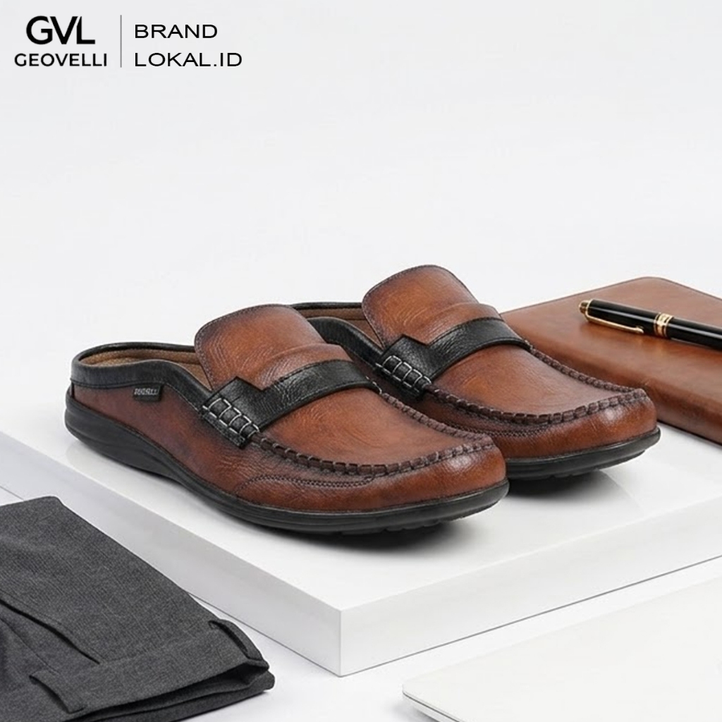 Men Bustong Casual FULL BLACK Sandal Brongsong Umroh Haji Model Kekinian Gvl. Geovelli Original