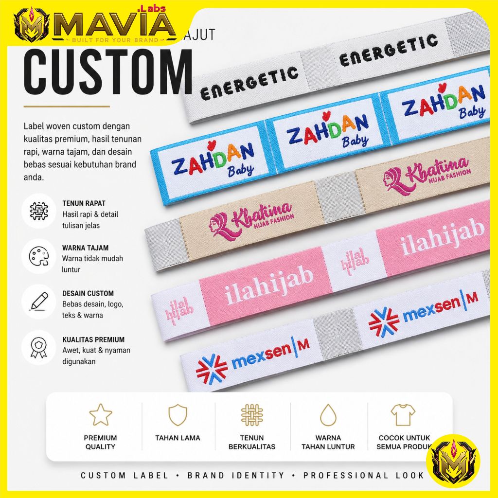 Label Woven Bordir - Woven Rajut damask untuk pakaian/ Aksesoris Baju / Label Bordir