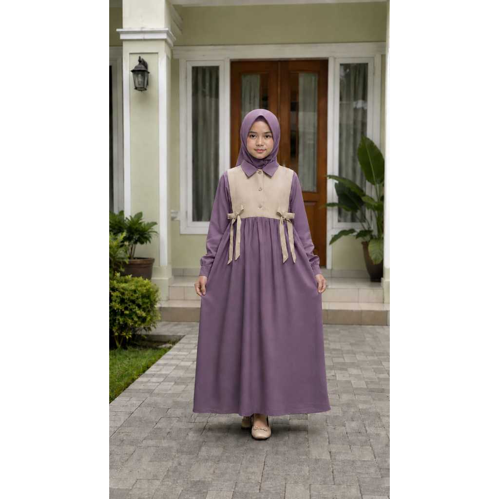 Gamis Anak Perempuan Rompi Vest Knit Tali Pita Polos Gamis Remaja Anak Tanggung