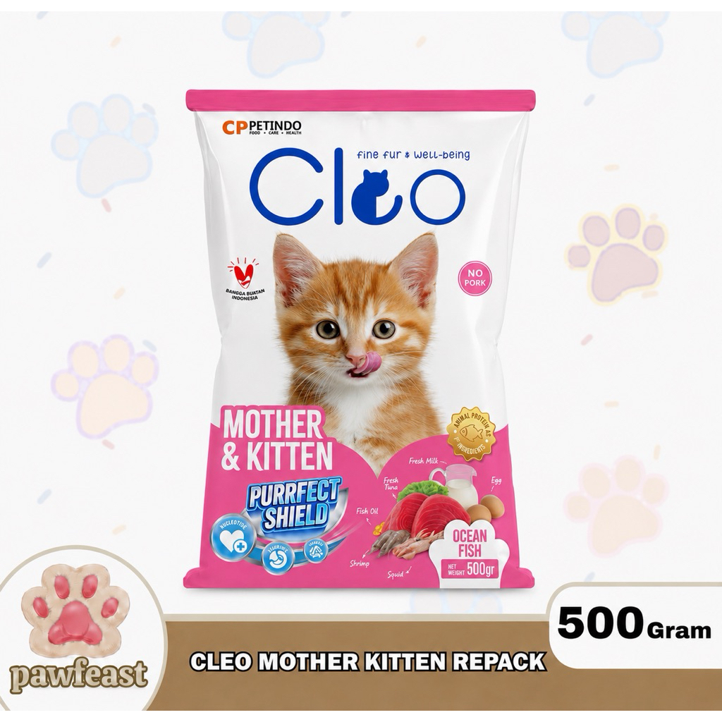 Cleo Kitten Repack 500 Gram / Makanan Kucing Cleo Kitten Repack / Makanan Kucing Kering Kitten