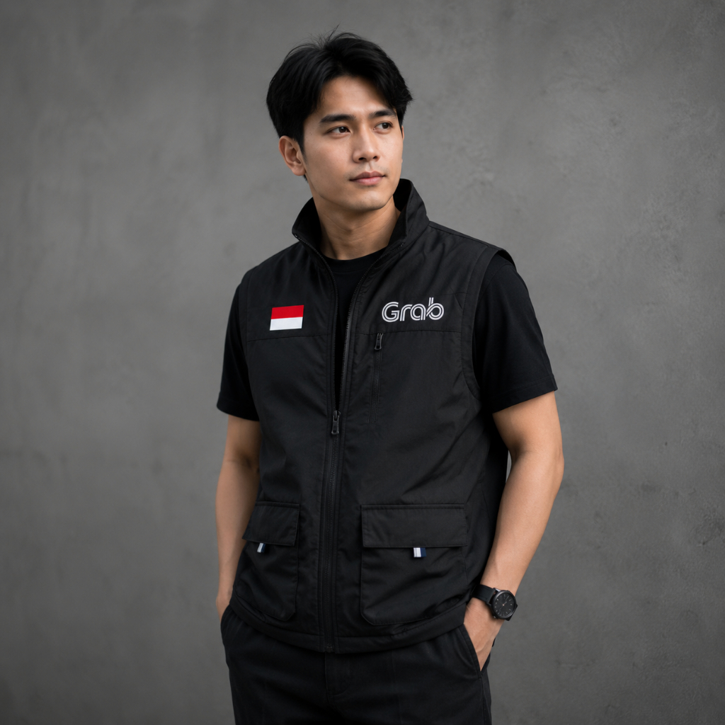 Jaket Rompi Paling Keren  Rompi Grab Pria, Rompi Outdoor Grab Kekinian, Rompi Kasual Grab, Rompi Log