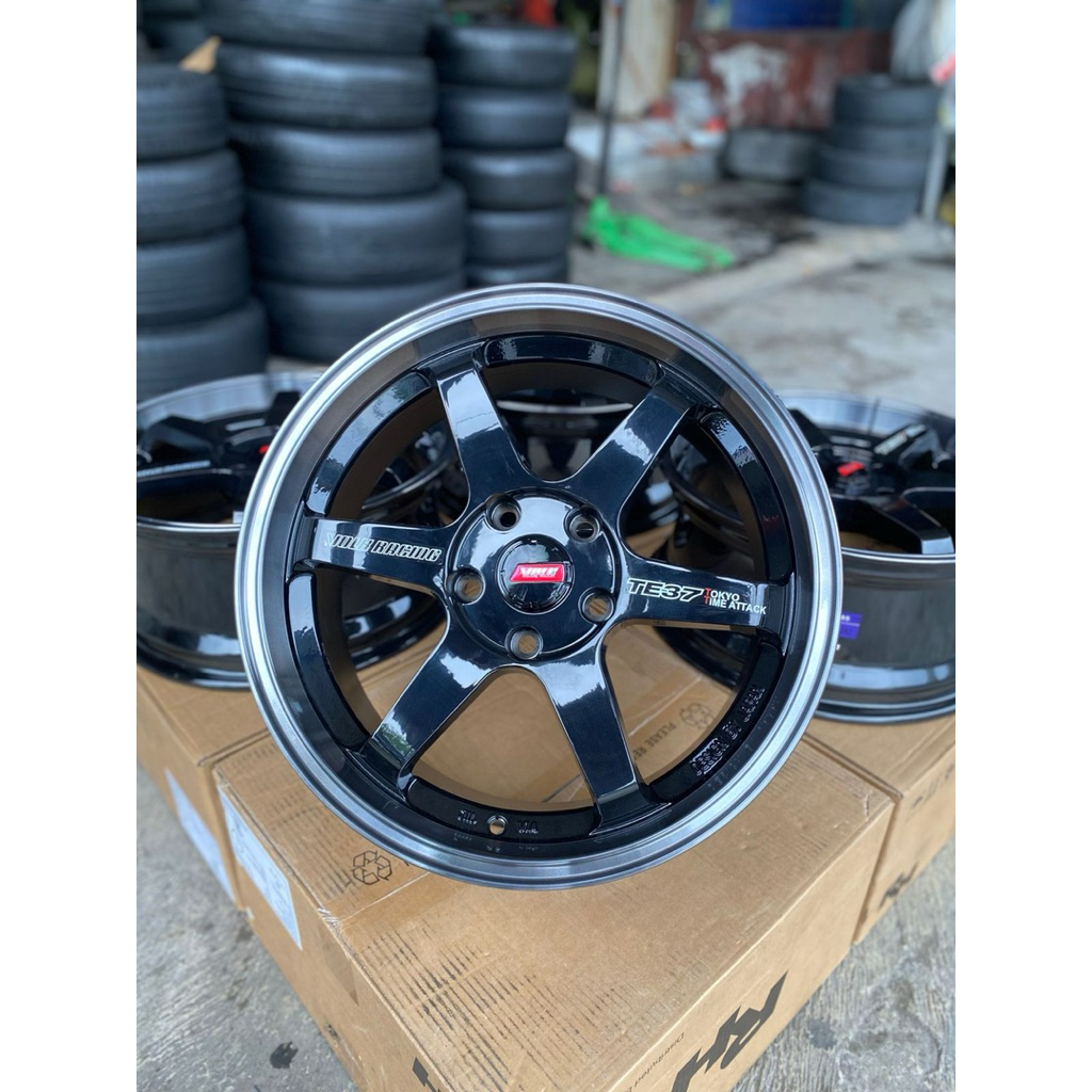 Velg Te37 ring 17 lobang 5×114 lebar 7,5 et 42 warna hitam lip polis kondisi BARU