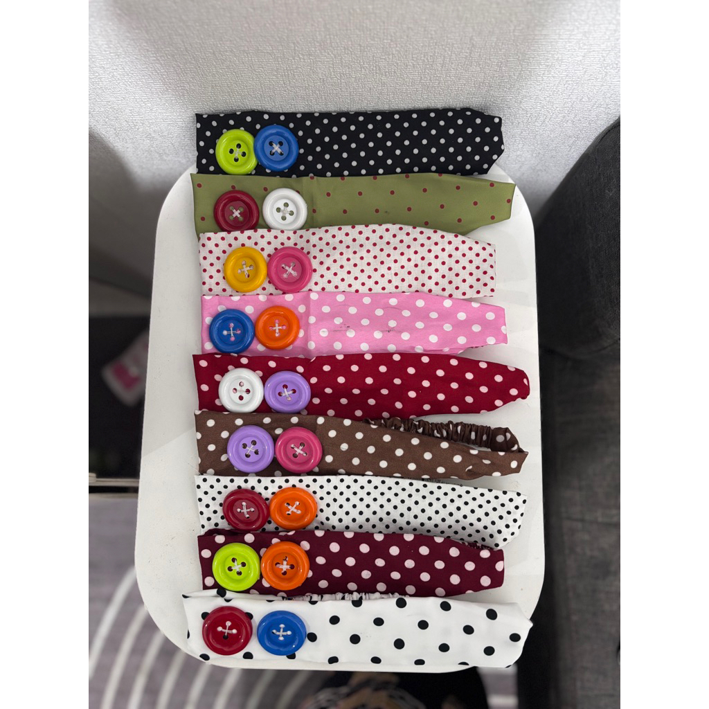 BANDO KANCING HEADBAND BANDANA POLKADOT KANCING FULL WARNA LUCU GEMES UNIK