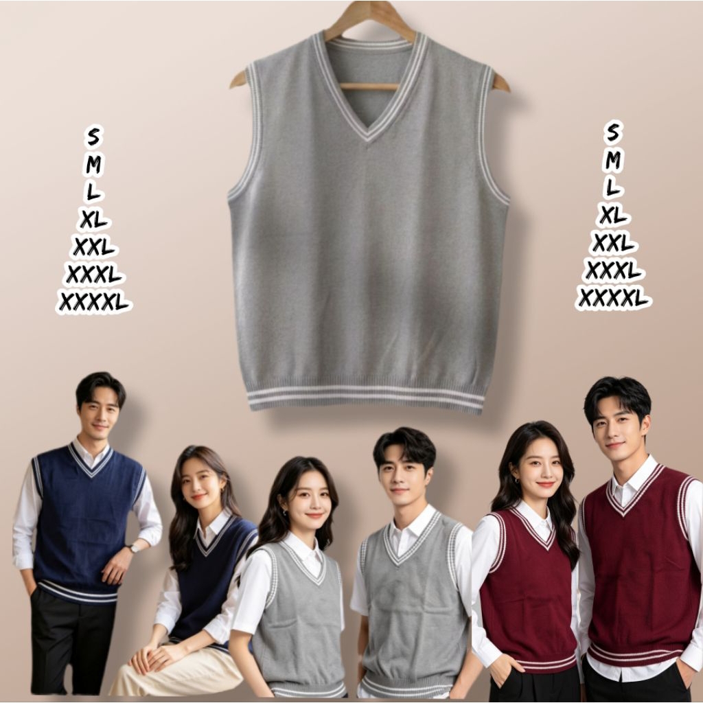 ROMPI RAJUT LIST KOREA STYLE OUTER TERBARU VEST PREMIUM JUMBO
