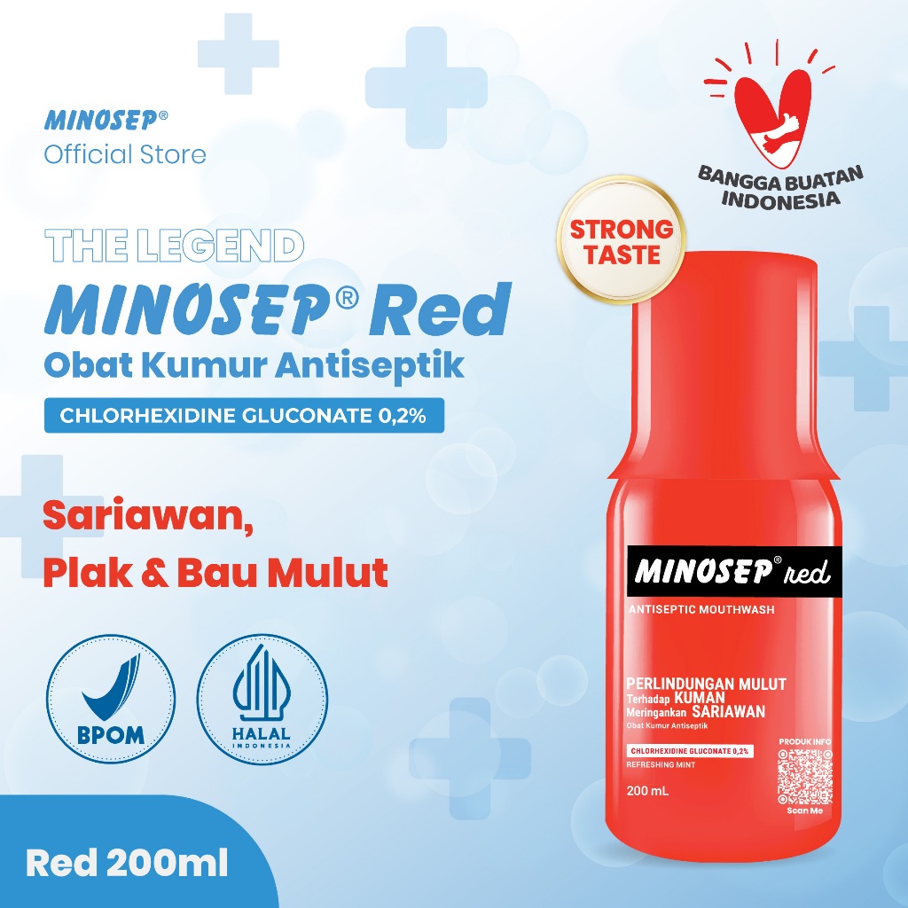 Minosep RED Antiseptik Kumur STRONG taste obat sariawan plak bau mulut