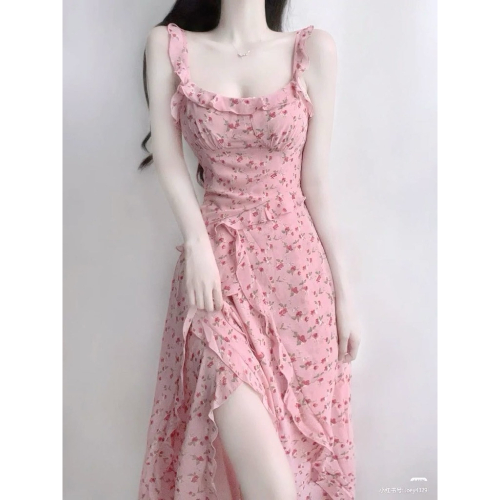 Dress Peri pink bunga Dress bunga pink