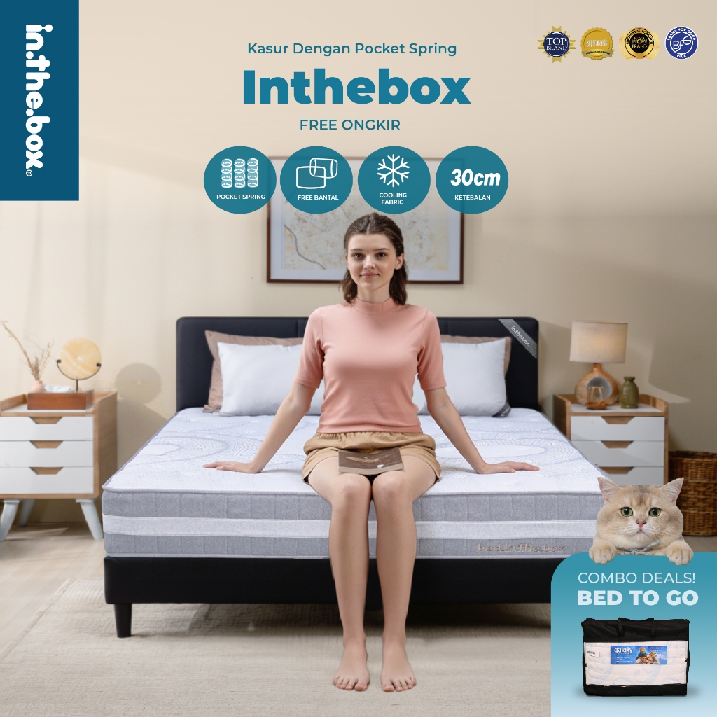 [PROMO] Bed IN THE BOX Kasur Spring Bed 30 cm Sensasi Dingin Sistem Pegas Pocket Spring Free Bantal 
