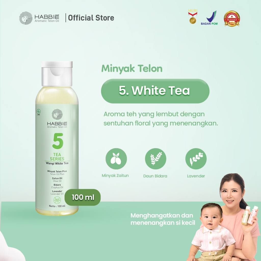 Habbie Aromatic Minyak Telon Bayi 05. White Tea 100ml | Telon Teh Putih yang Lembut & Elegan