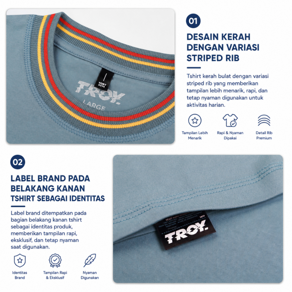 Troy Company Striped Rib Tshirt Mineral Blue Happiness - Kaos Pria Lengan Pendek Biru Mineral KST 3054-3MB1O1R