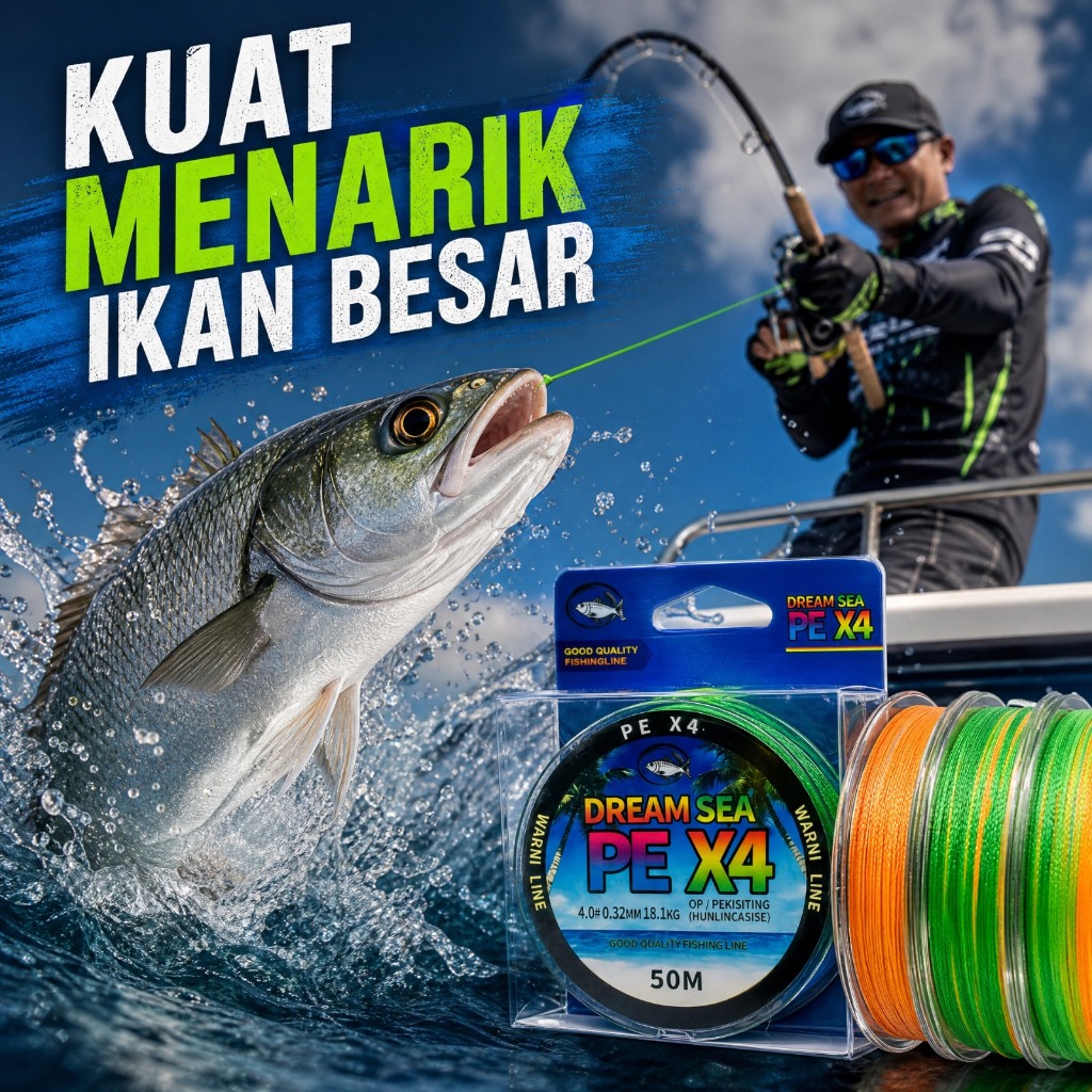 Tali Pancing PE X4/50M Tahan Abrasi Senar Pancing Sensor Bright NEO Super Kuat Tarik Senar Pancing S
