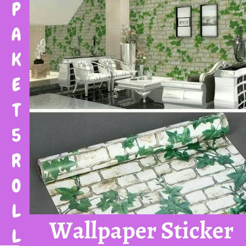 Wallpaper Dinding Bata Daun Estetik Vinyl Premium Anti Air