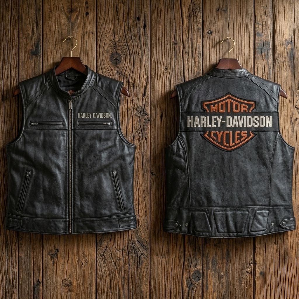 vest kulit biker rompi kulit asli motor Harley Davidson  premium moge touring