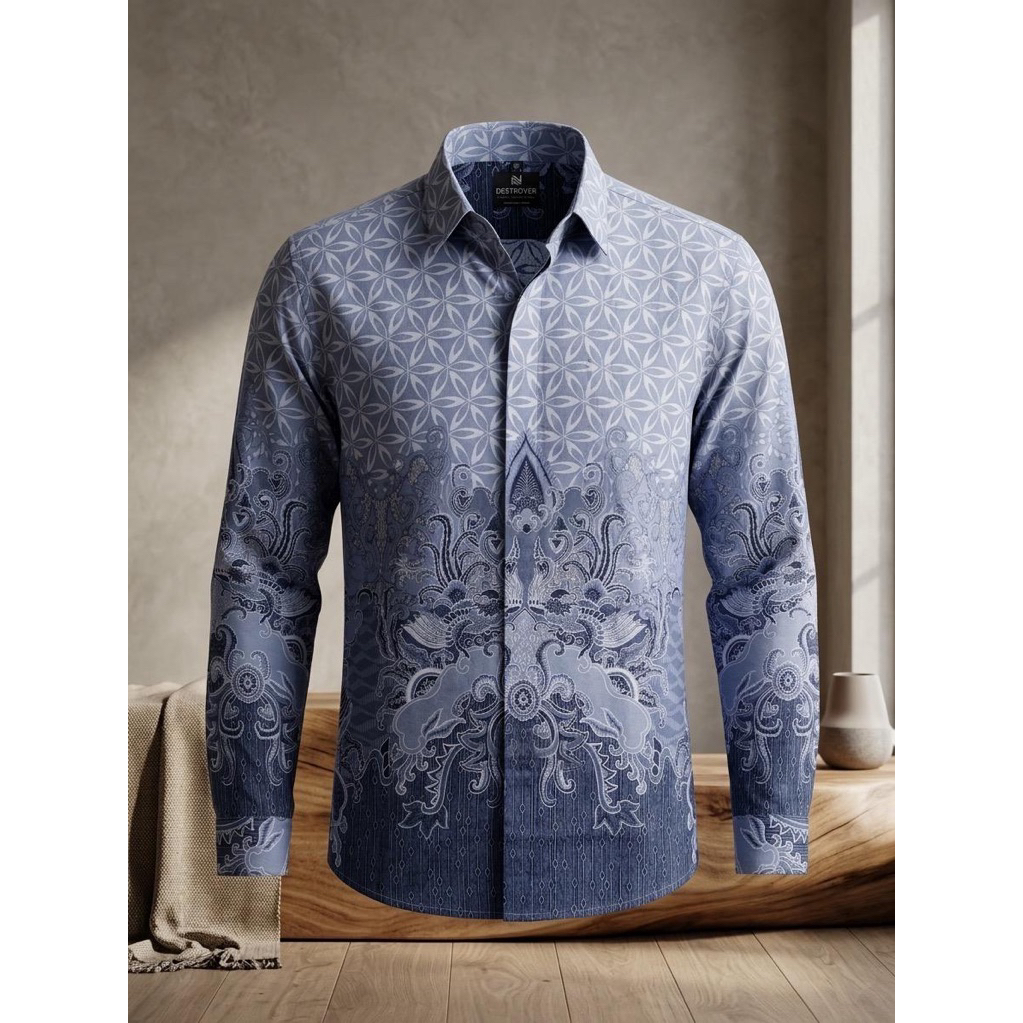Kemeja Batik Pria Garuda Silver Blue Premium