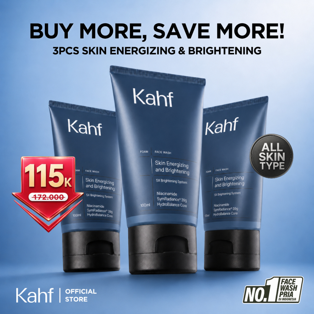 Triple Pack Kahf Face Wash Skin Energizing and Brightening 100 ml - 3 pcs Sabun Cuci Muka Pria Memba