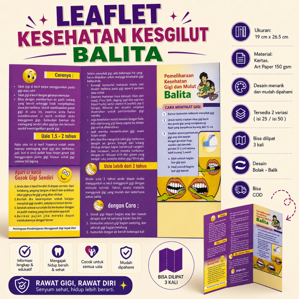 Leaflet Pembelajaran Menggosok Gigi Usia DIni - Gosok Gigi - Kesehatan Gigi dan Mulut - Kesgilut