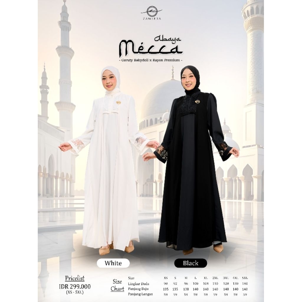 Baju Gamis Hitam Putih Zameera Mecca Abaya.