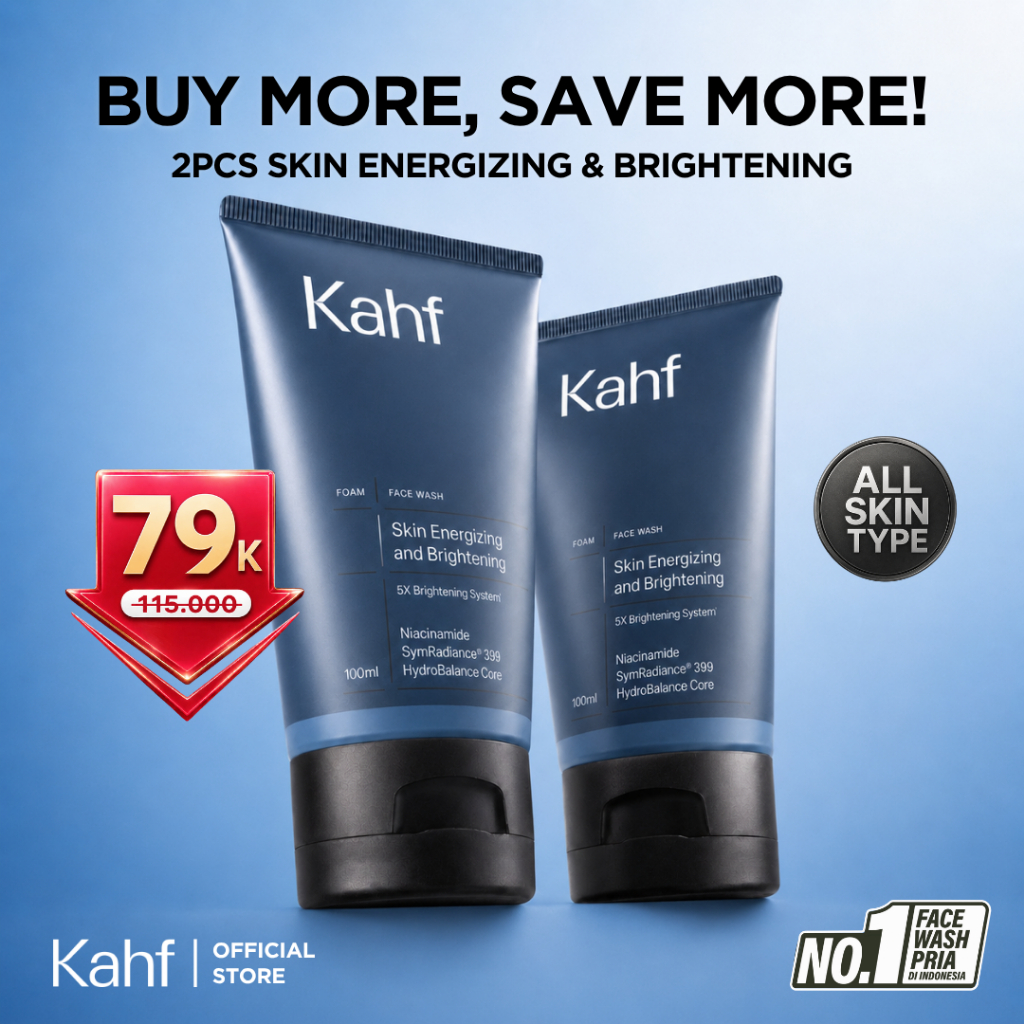 Twin Pack Kahf Face Wash Skin Energizing and Brightening 100 ml - 2 pcs Sabun Cuci Muka Pria untuk M