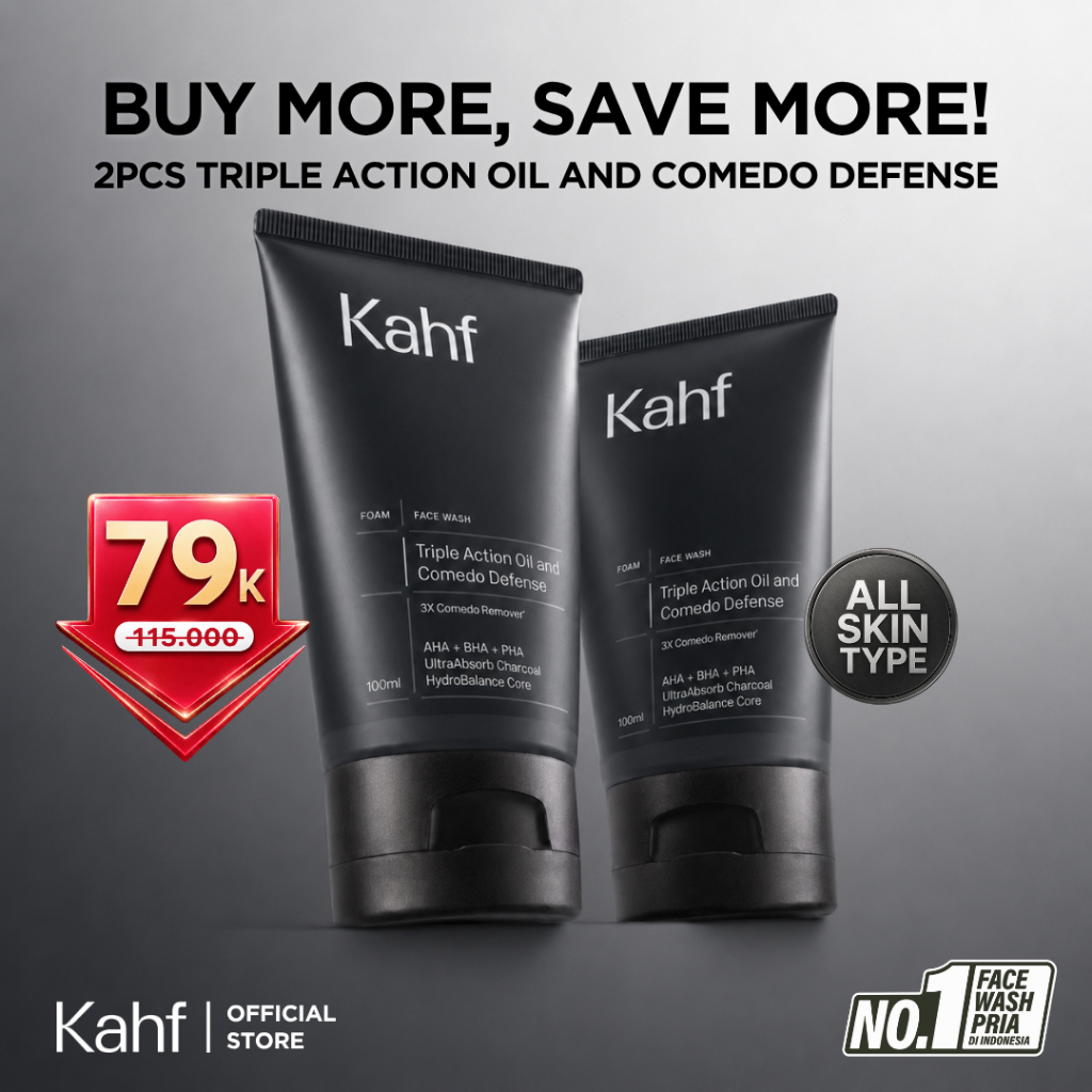 Twin Pack Kahf Face Wash Triple Action Oil and Comedo Defense 100 ml - 2 pcs Sabun Cuci Muka Pria La