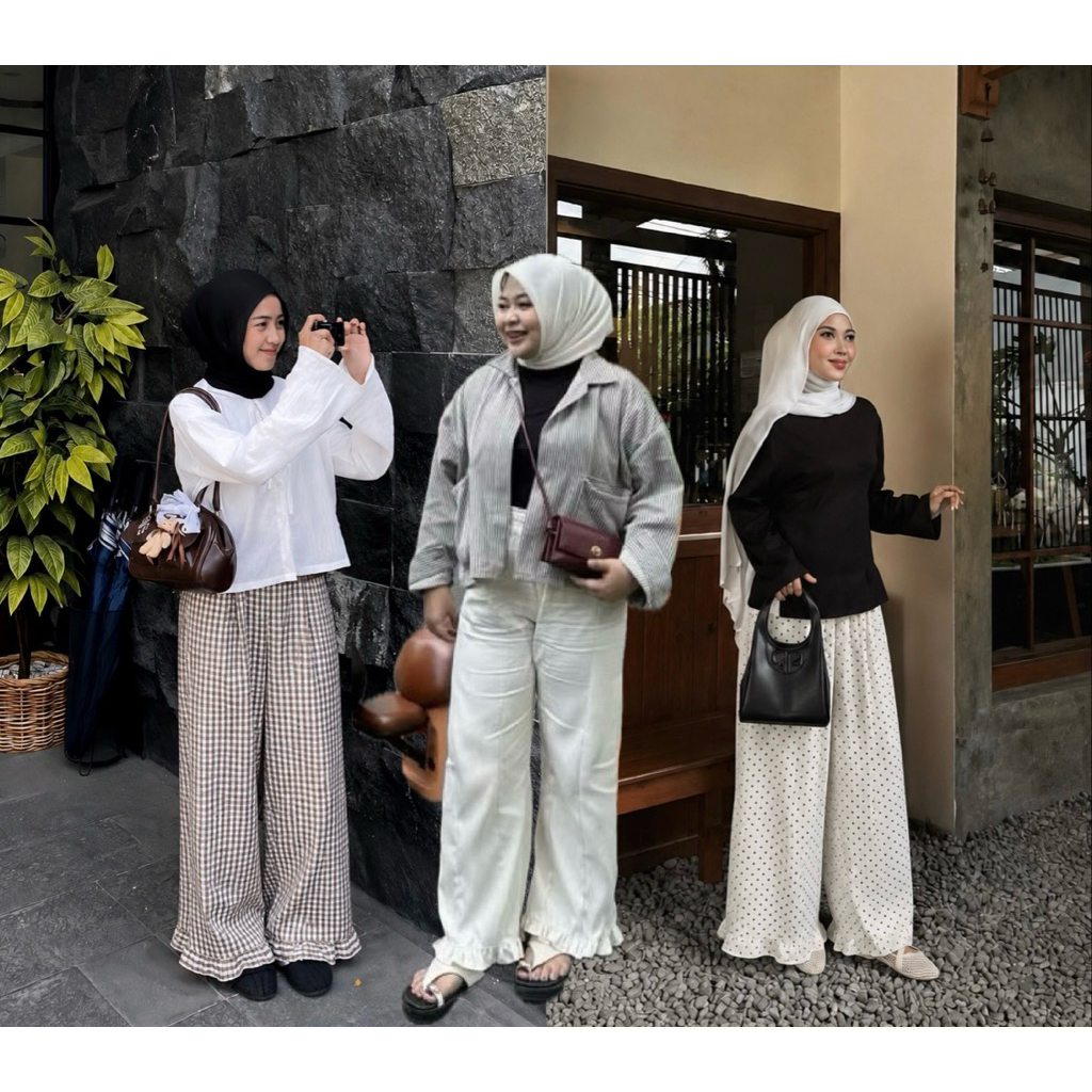 DYOUWEAR.ID - NISYA RUFFLE PANTS | KULOT RUFFLE | RUFFLE BARREL PANTS STRIPE | CELANA KULOT POLKADOT