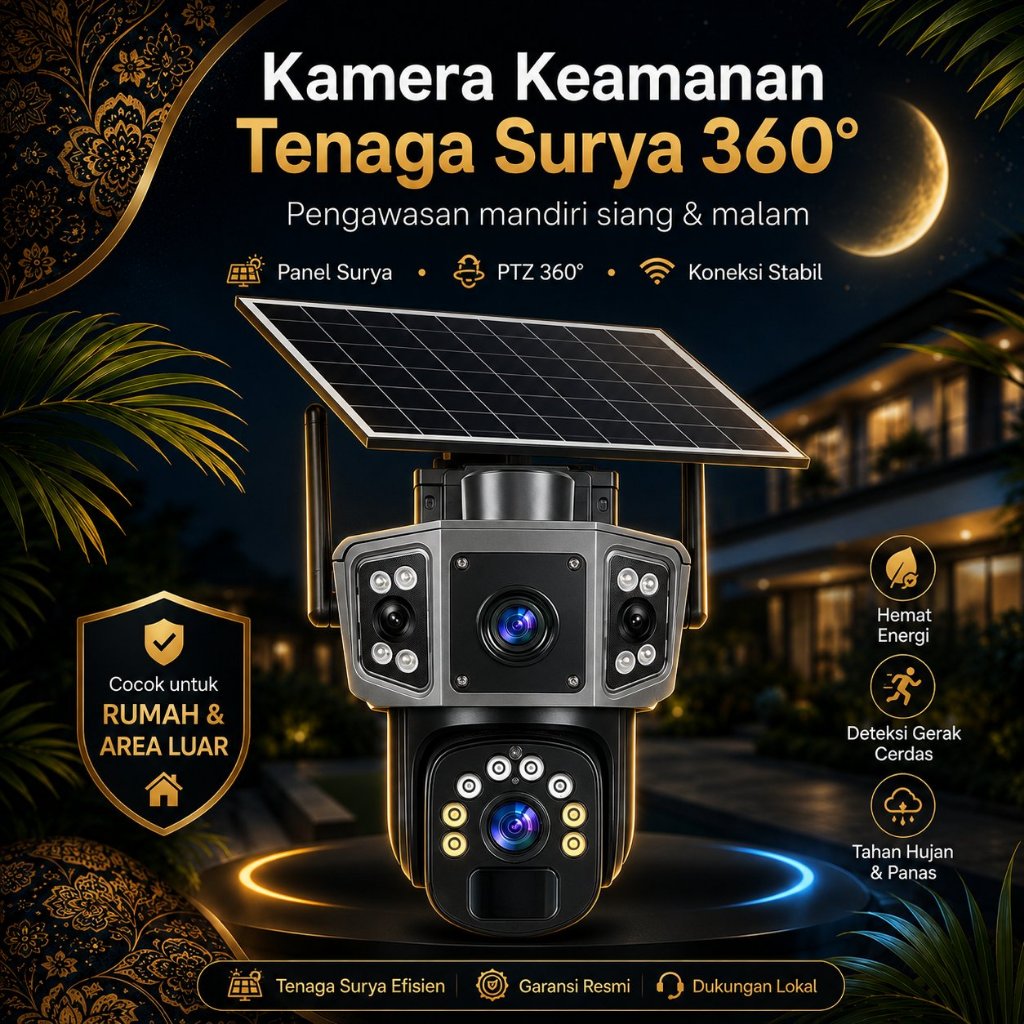 V380 Pro CCTV 3 Lensa Solar Kamera Outdoor Smart Camera PTZ 4G SIM WIFI HD Outdoor IP67 Waterproof P