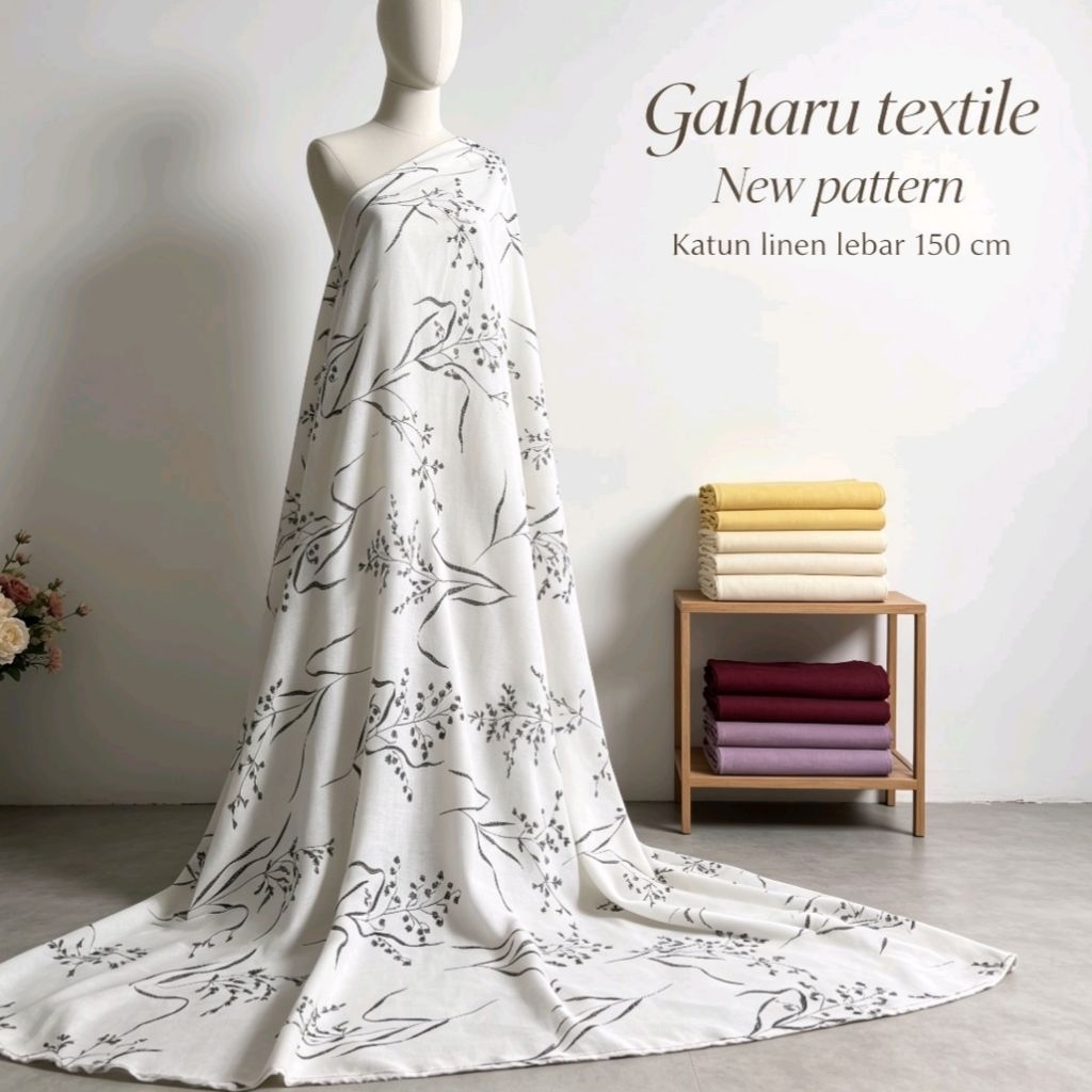bahan katun linen premium - bahan katun linen meteran - katun linen motif - linen uniqlo