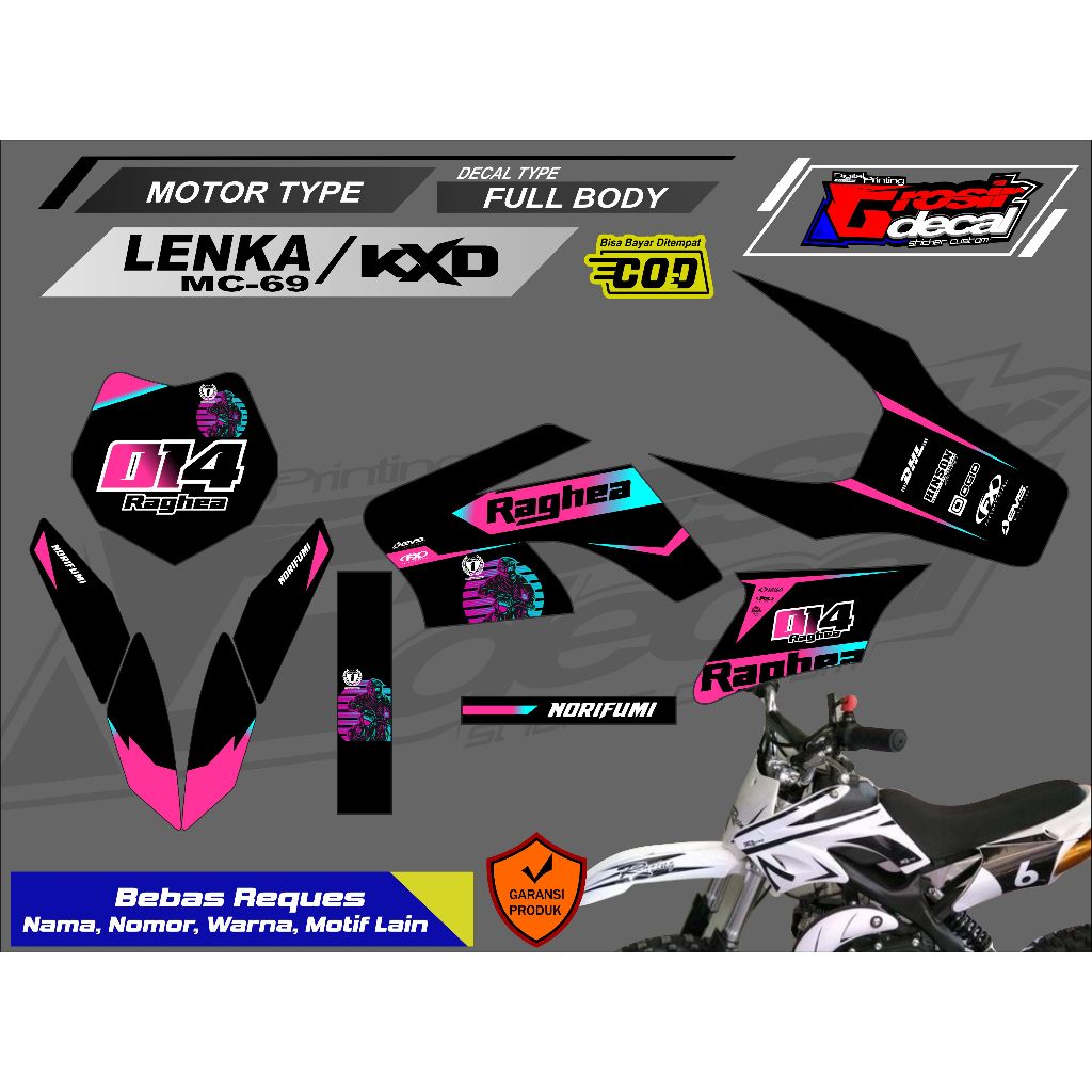 Striping Sticker Mini Trail LENKA MC69 50cc / KXD 50cc / UTX 50cc Pink Full Body Free Custom