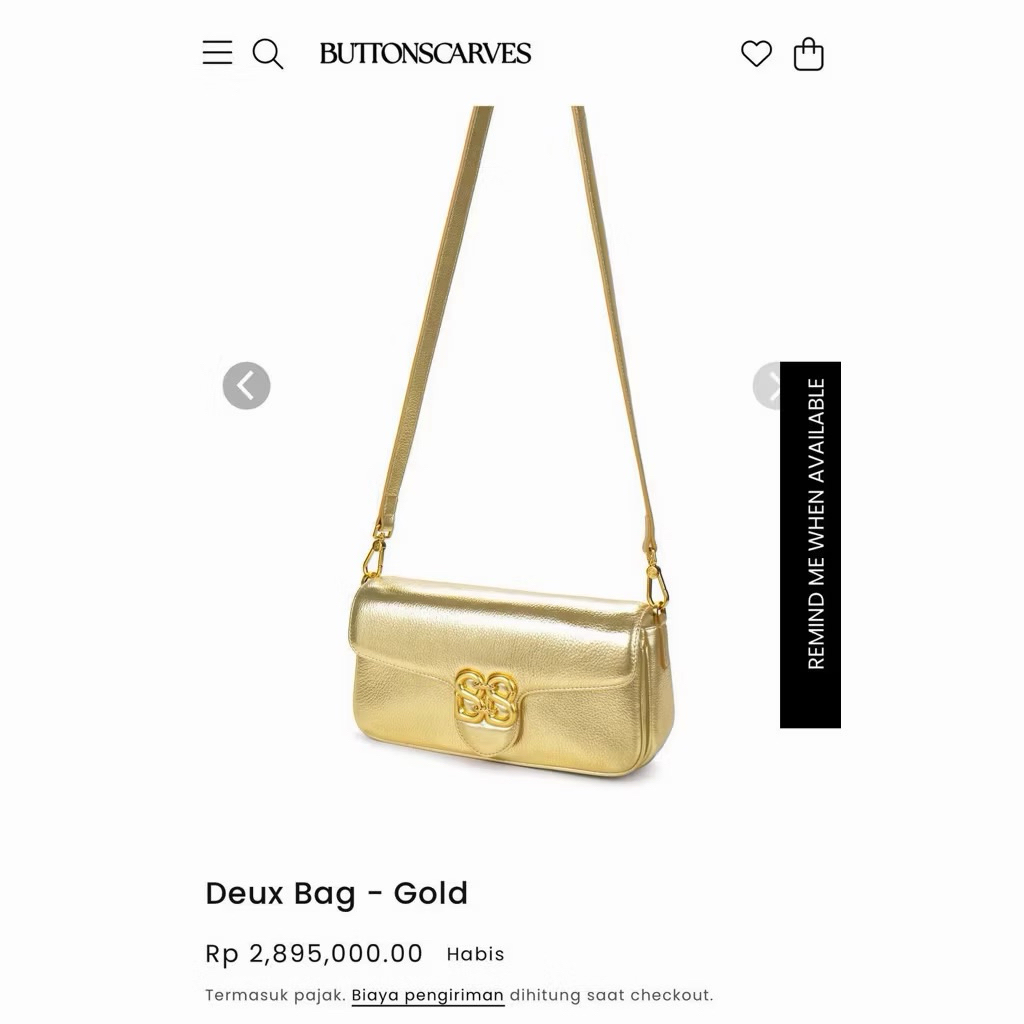 NEW TAS BUTTONSCARVES DEUX BAG GOLD LENGKAP