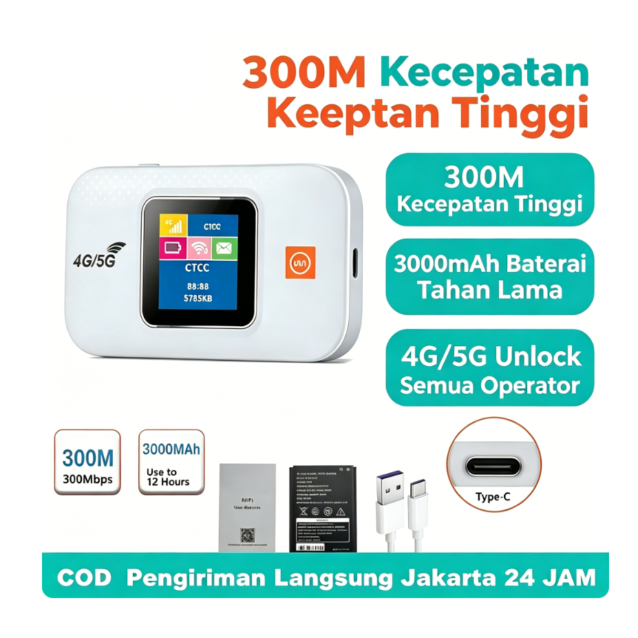 Hotspot WiFi Seluler 4G/5G Router Portabel dengan Slot Kartu SIM