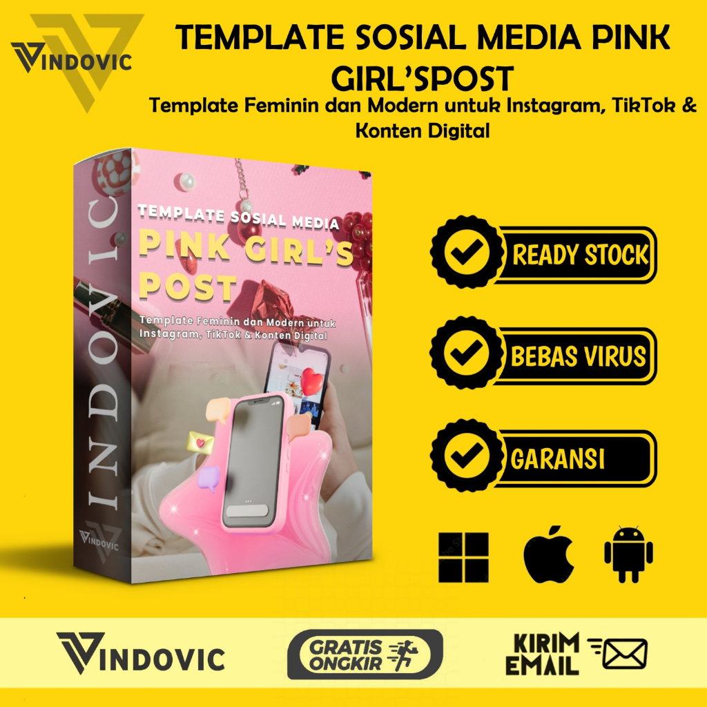 [T1184] TEMPLATE SOSIAL MEDIA PINK GIRL POST | Template Feminim Dan Modern Untuk Instagram, Tiktok &