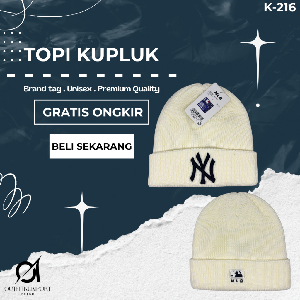 K-216 Topi Kupluk NY MLB White Logo Black