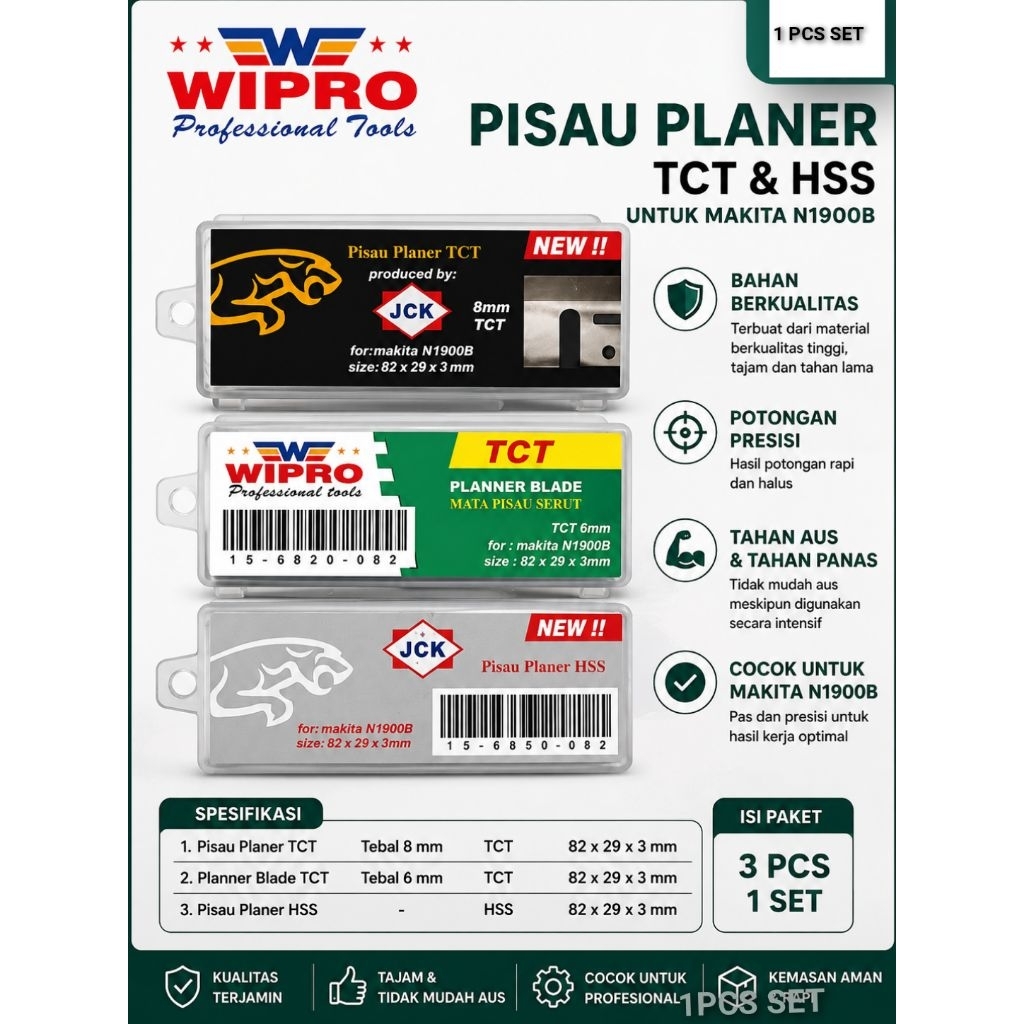 Pisau Planer / Mata Pisau Serut Kayu 82x29x3mm untuk Makita N1900B – TCT 6mm / TCT 8mm / HSS