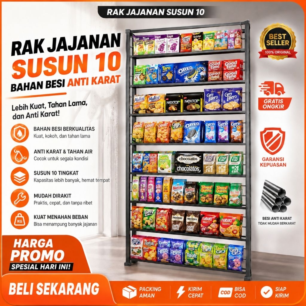 Rak Gantung Besi AntiKarat 10Susun Jajanan
