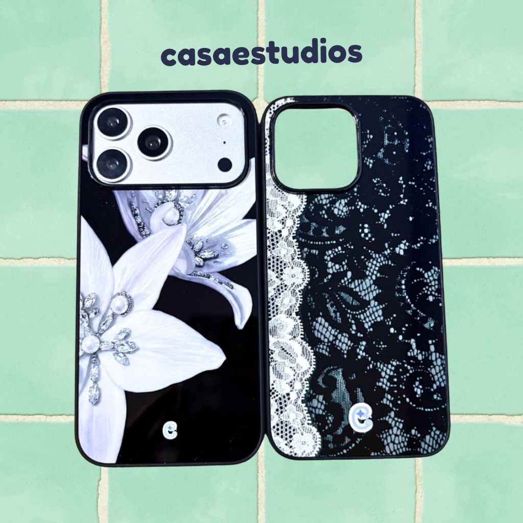 CASE IPHONE ANDROID MONOCHROME LACE LILY FLOWER CASE HP AESTHETIC