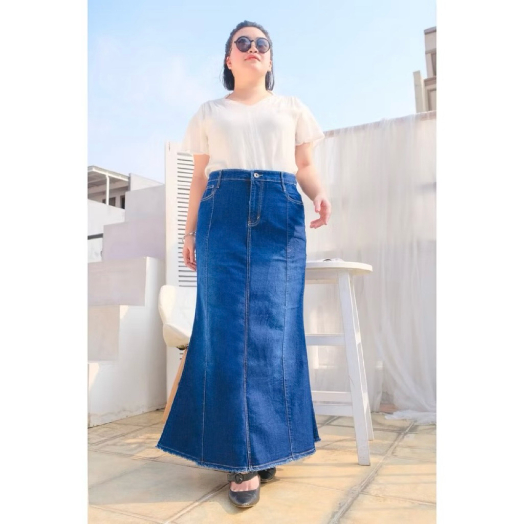 PL Rok Jeans Panjang Mermaid Wanita Jumbo