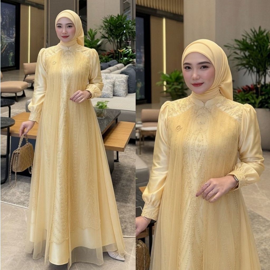 Viola Dress Gaun Pesta Satin Velvet Premium Mix Brukat Spanggel Plus Tile Gamis Kondangan Mewah