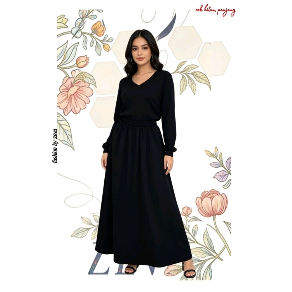 ROK HITAM PANJANG MODEL PAYUNG | rok korean
