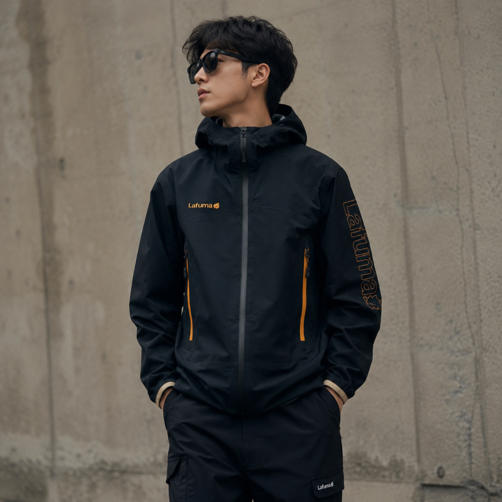 Jaket Gunung Lafuma Waterproof Windproof Pria Wanita Outdoor Hiking Camping Hoodie Hitam