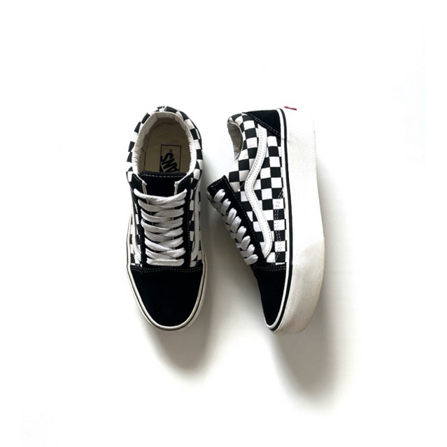 VANS Checkerboard Old Skool Platform Shoes - Black/White