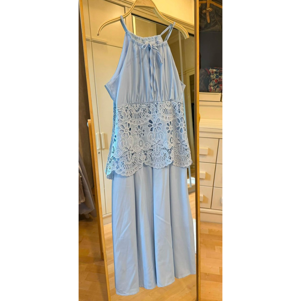 dress panjang biru summer pantai laut biru muda baby blue panjang