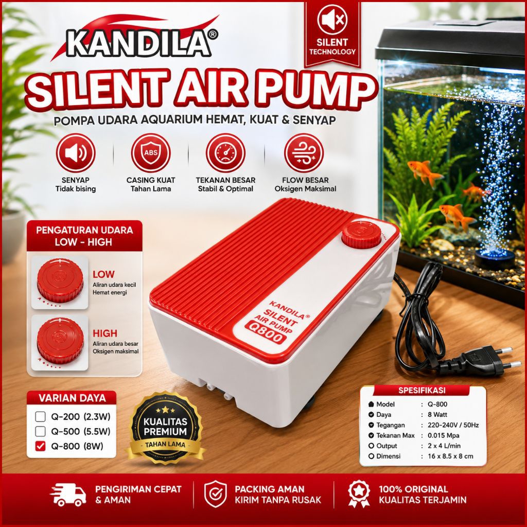 POMPA UDARA KANDILA Q200 / Q500 / Q800 SILENT AIRPUMP AERATOR KOLAM AQUARIUM