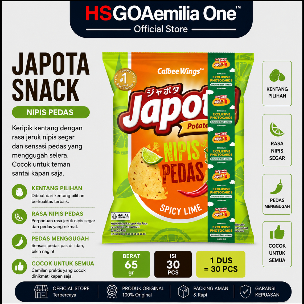 JAPOTA Snack Nipis Pedas 65 gr - Isi 30 pcs 1 dus