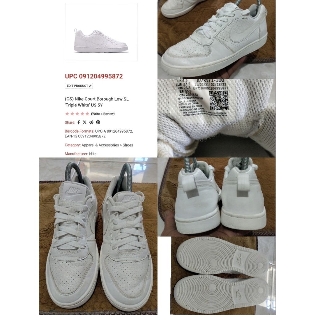 Sepatu Preloved Second Original Nike Court Borough Size 37