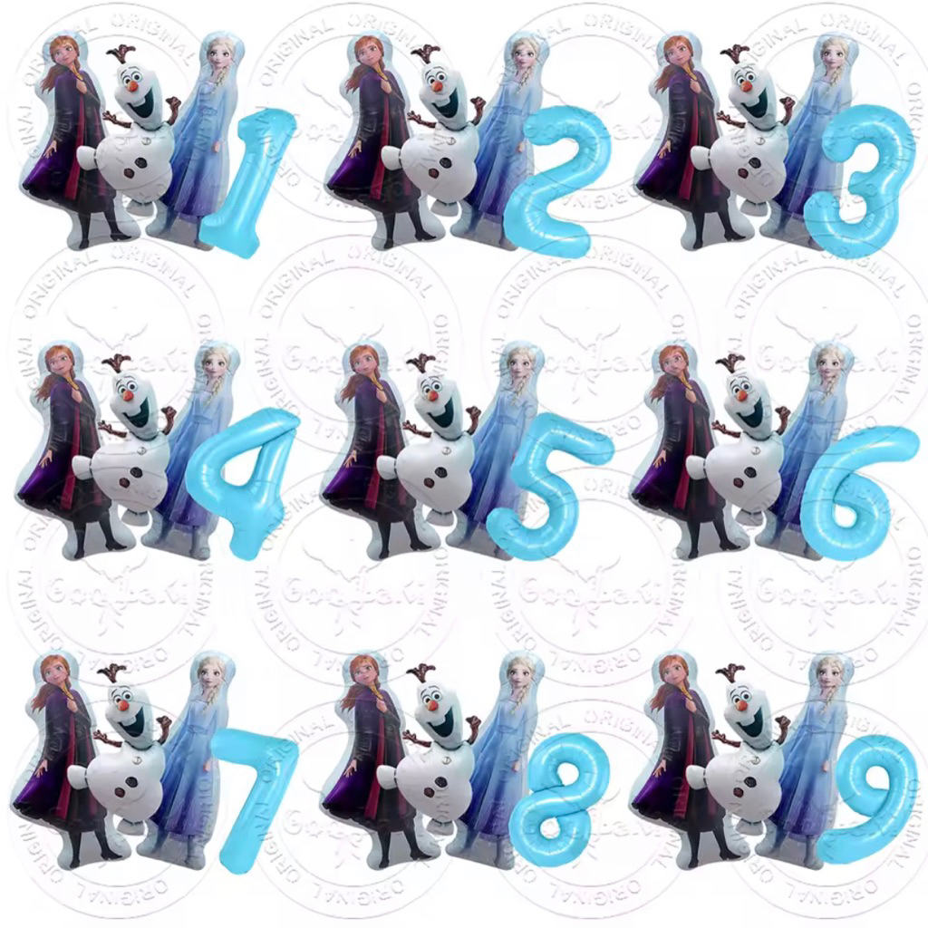 Set paket balon foil angka 80cm warna baby blue jumbo besar tema princess disney frozen elsa anna ol
