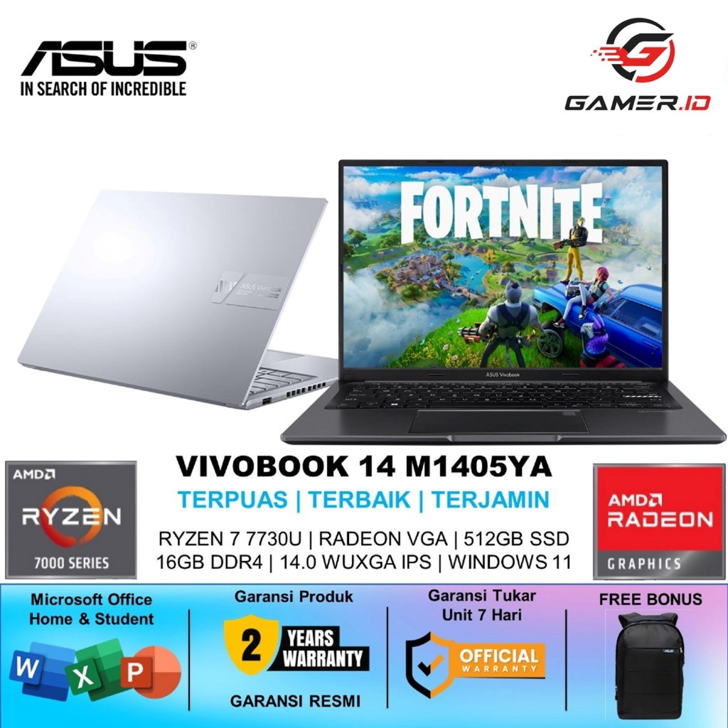 LAPTOP ASUS VIVOBOOK M1405YA RYZEN 7 7730U 16GB RAM 512GB SSD WINDOWS 11 IPS