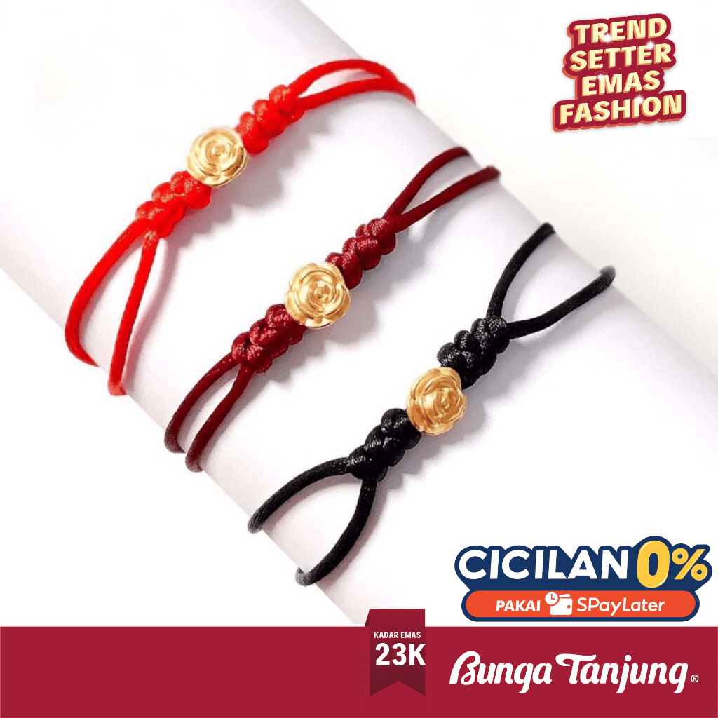 GELANG TALI BUNGA MAWAR CHARM A - EMAS 23K - BUNGA TANJUNG GOLD