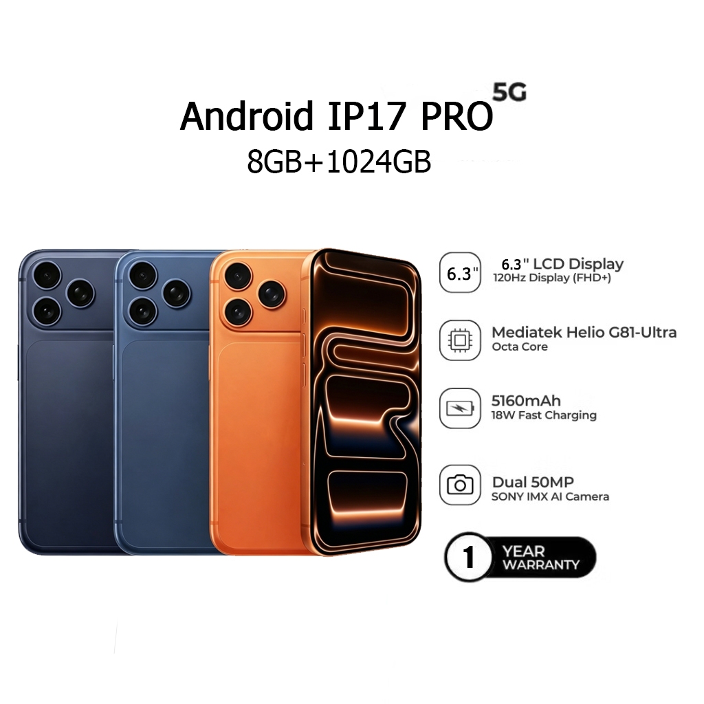 Android hp 6.3 inch Smartphone ip17pro max phone ram 8/1024GB jaringan 4G/5G Garansi Android ponsel