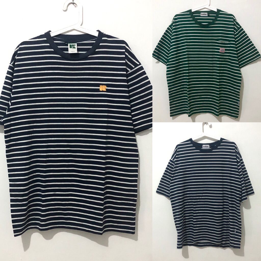 Bundling 3 kaos salur stripe shirt XL